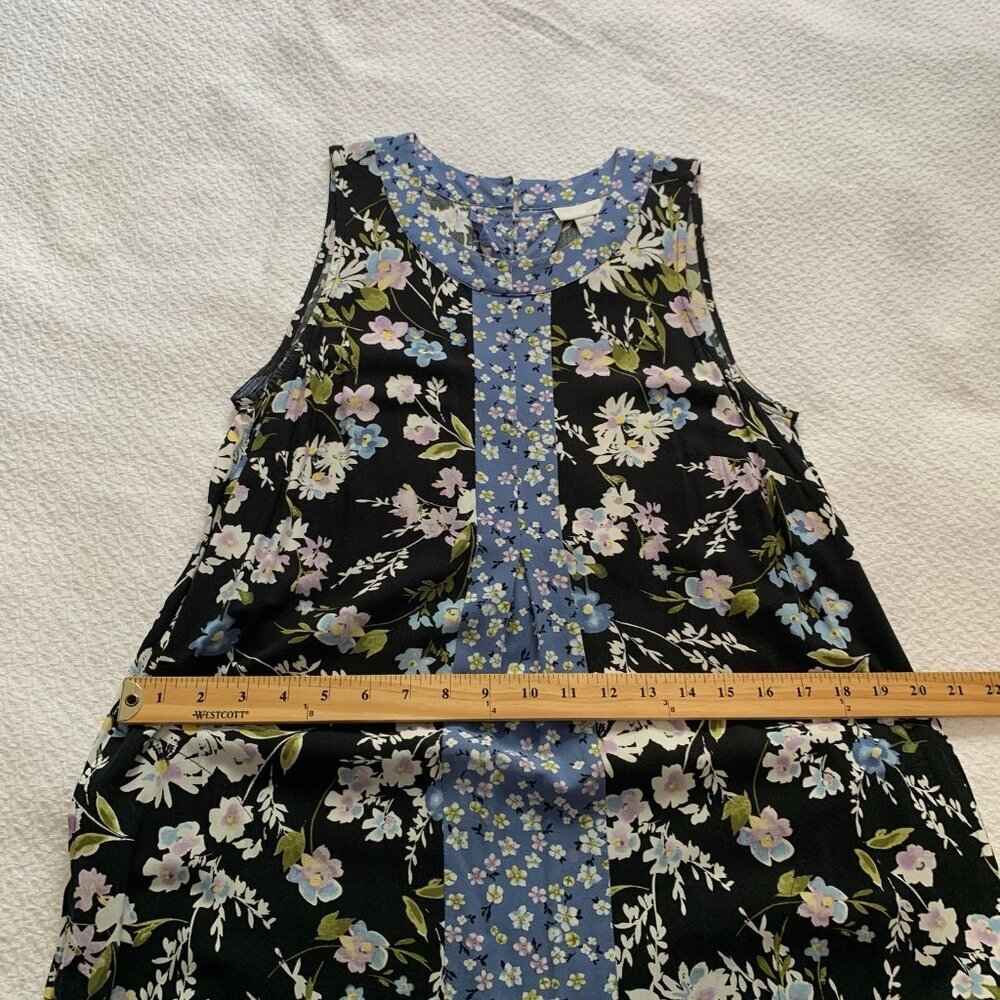 J. Jill Women Mixed Floral Print Sleeveless Shift Dress Black Blue Pom Pom Hem‎ - Picture 8 of 11